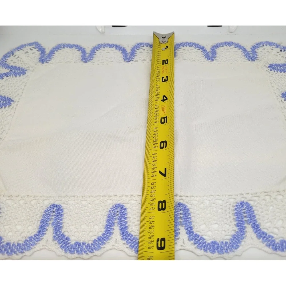 Vintage Set of 3 Crocheted Table Runner Placemat Potholder Blue White